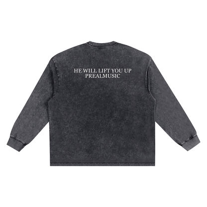 He Will Lift You Up - Frayed Edge Long Sleeve T-Shirt